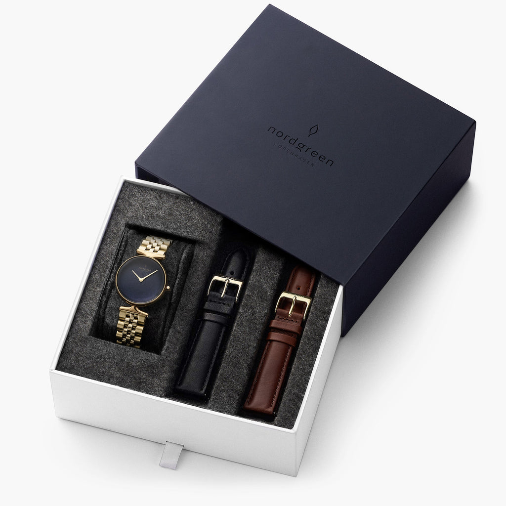 Unika Gift Set - Unika Gold 32mm - Rainbow Black Dial with 2 Additional Straps