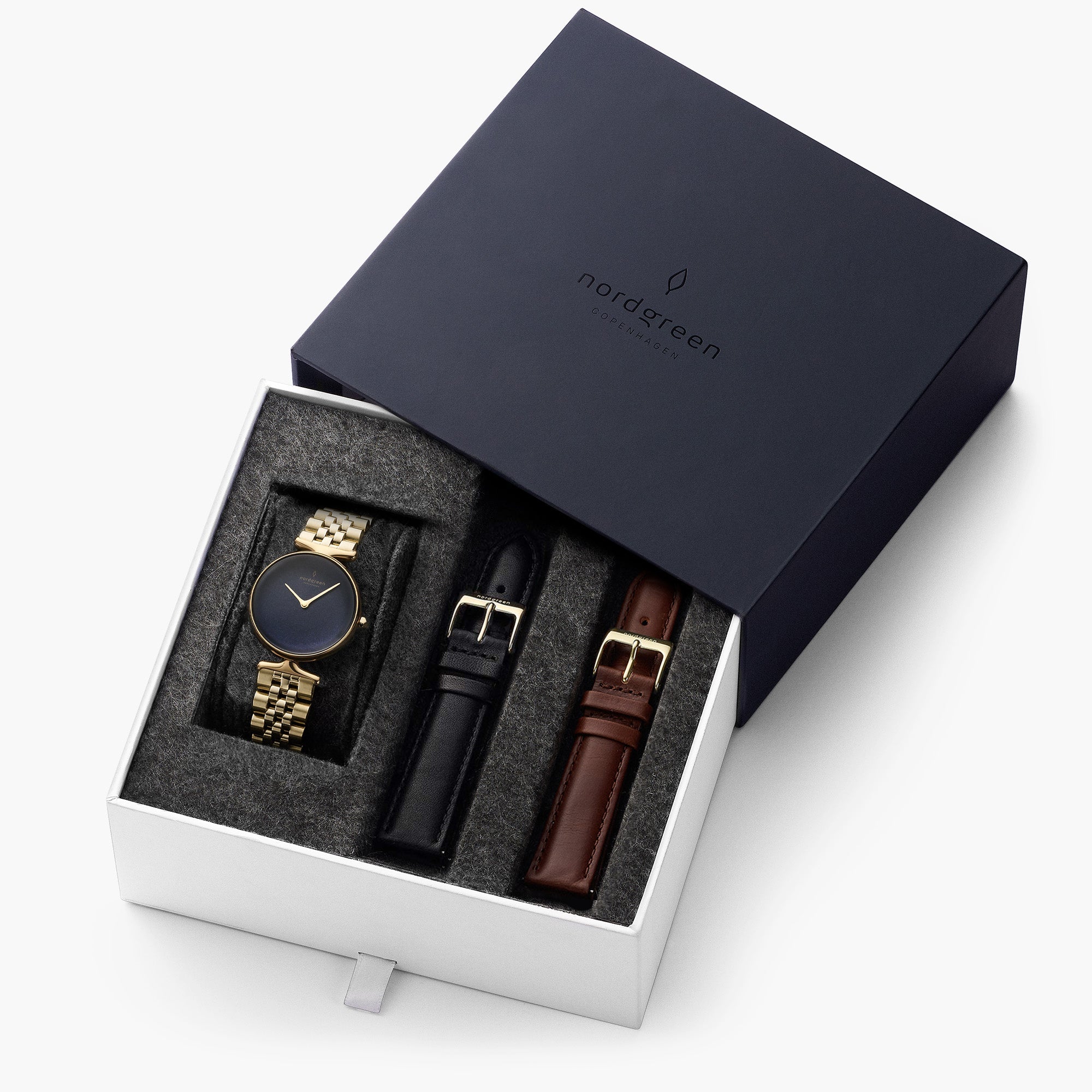 Unika - BUNDLE Rainbow Black Dial Gold | 5-Link	/ Black Leather / Brown Leather Straps