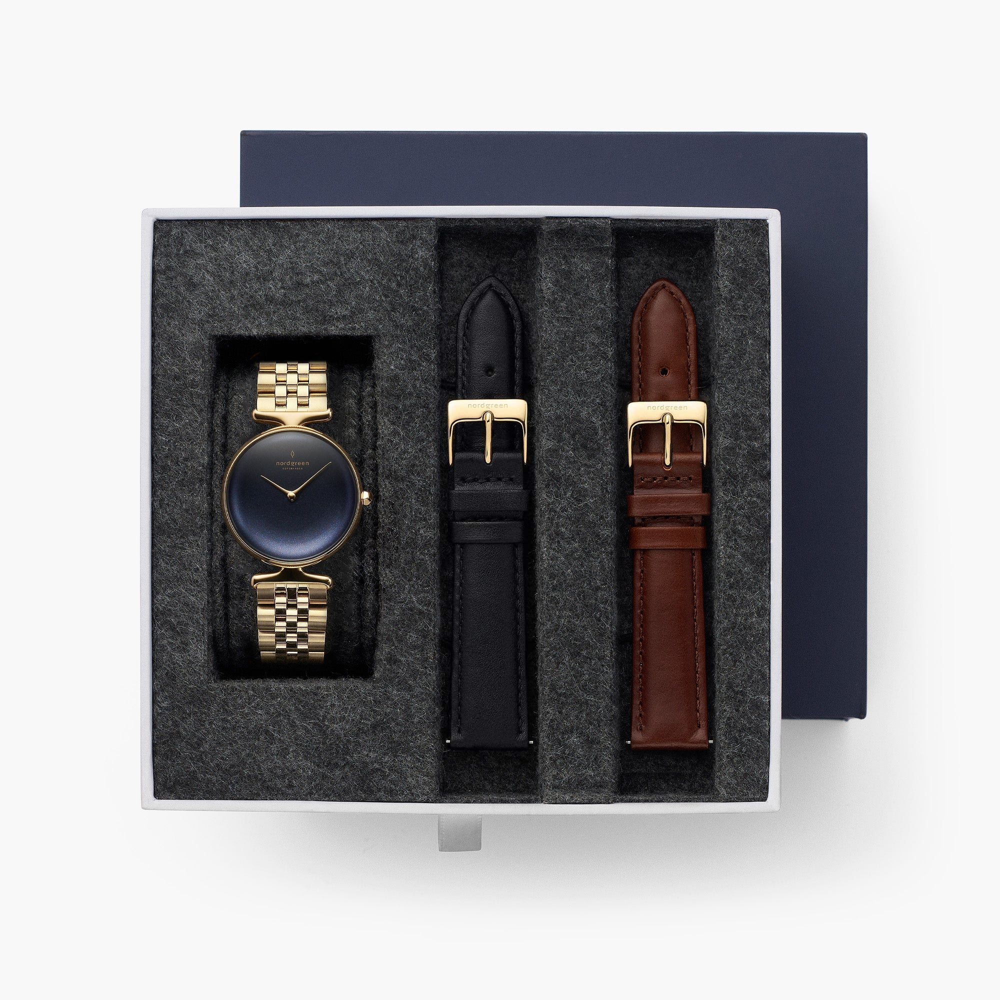Unika - BUNDLE Rainbow Black Dial Gold | 5-Link	/ Black Leather / Brown Leather Straps